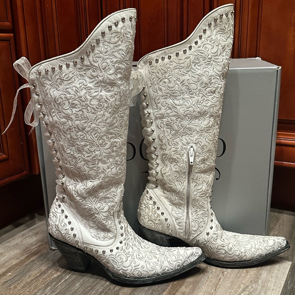 Old Gringo Ice Bride Cowboy Boots Western Wedding Crystal Rodeo Lace Bling RARE
